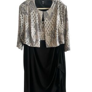 MSK Women's Dress with Jacket /Cover Black & Silver Size 24W